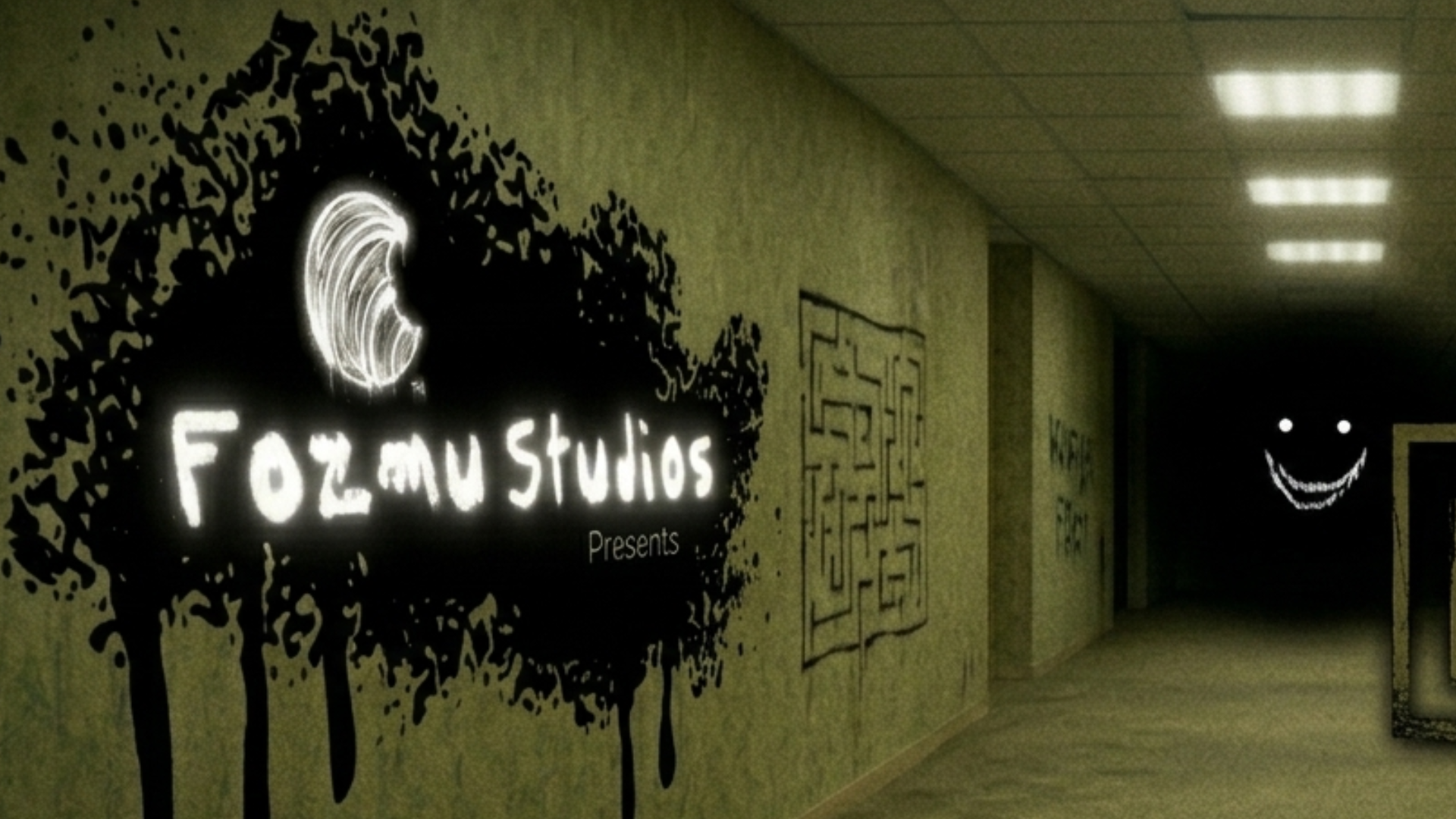H.O.R.I.Z.O.N. official teaser still — a Backrooms-style yellow corridor from the mirror dimension